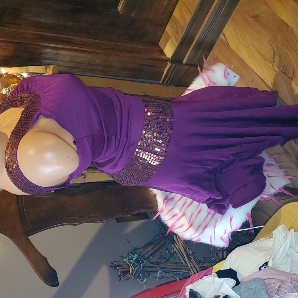 Bebe sequins metallic long dress S - Picture 3 of 7